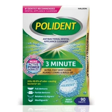 Polident 3 Minute Antibacterial Denture Cleanser 90 ea Tablets Ea Exp 12/27+