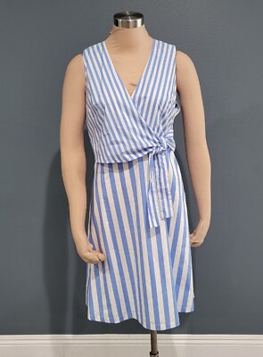 Nwt ANN TAYLOR Vista Striped Poplin Blue White Striped Flare Dress 4 | eBay
