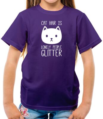 Katzenhaar ist einsam Menschen Glitzer - Kinder T-Shirt - Katzen lustig Liebe Haustier Haustiere