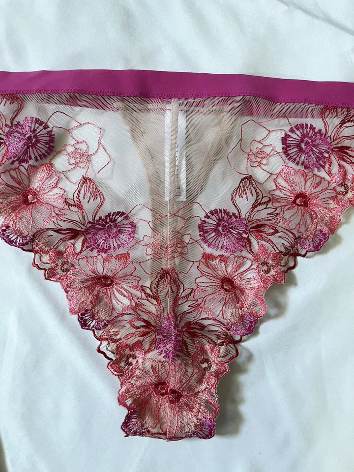 Calcinha Tanga Lane Bryant Cacique Malha Transparente 26/28 Bordada Rosa Floral (1298) - Imagem 2 de 4