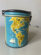 Antike Blechdose Hanseatica Kaffee  Weltkarte mit Tieren ,Schiffen, Menschen