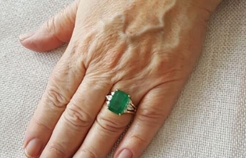 Art Deco Antique 5.20 Ct Green Emerald Vintage Wedding Ring 14K Yellow Gold FN - Picture 3 of 3