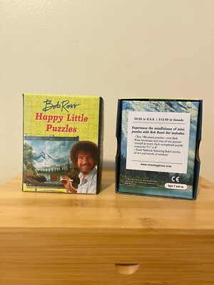 Bob Ross HAPPY LITTLE PUZZLES New in Box! Two 180-Piece Puzzles Easel Flipbook
