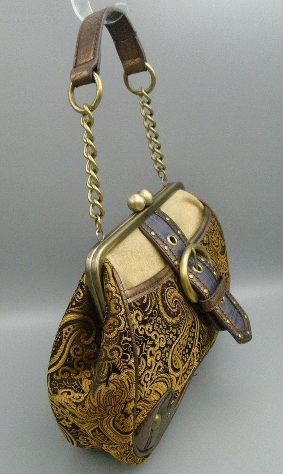 Bolso Bandolera Nine West Dorado y Marrón Tapiz Imitación Cuero Repujado Hebilla Foto 2 de 4