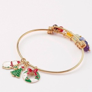 Authentic 7 Chakra Healing Stones Christmas Charms Gold Plated Bangle