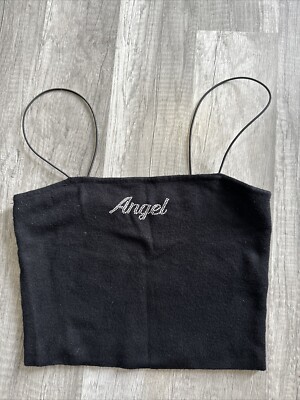 Kendall And Kylie Crop Top Small Black Cute Angel Rhinestones Juniors