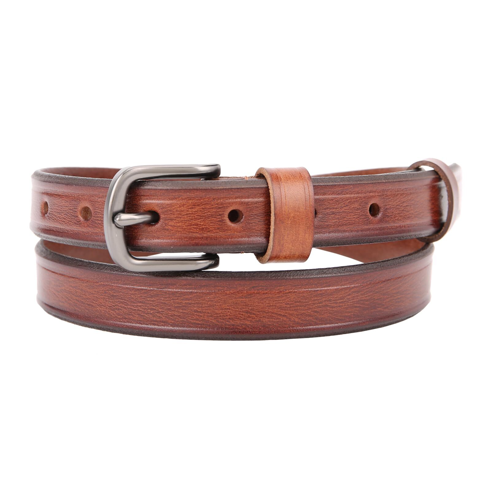 Leather Belt for Women 23mm Classic Buckle Belt for JeansJC321-Red Brown-image