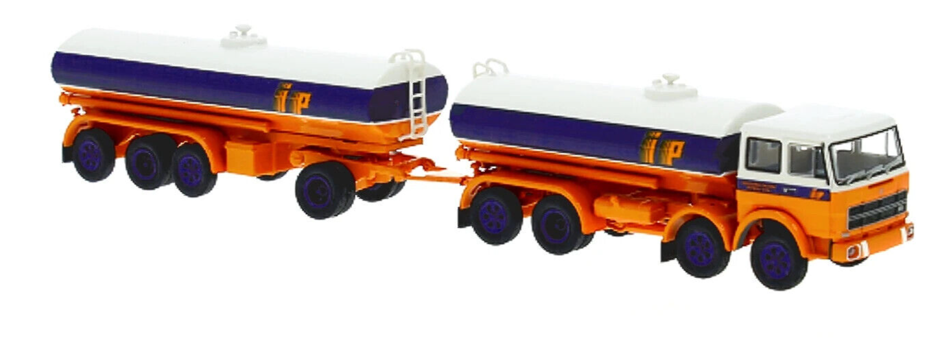 Brekina 58556 Fiat 691 Millepiedi IP Tank Truck With Trailer, HO 1:87