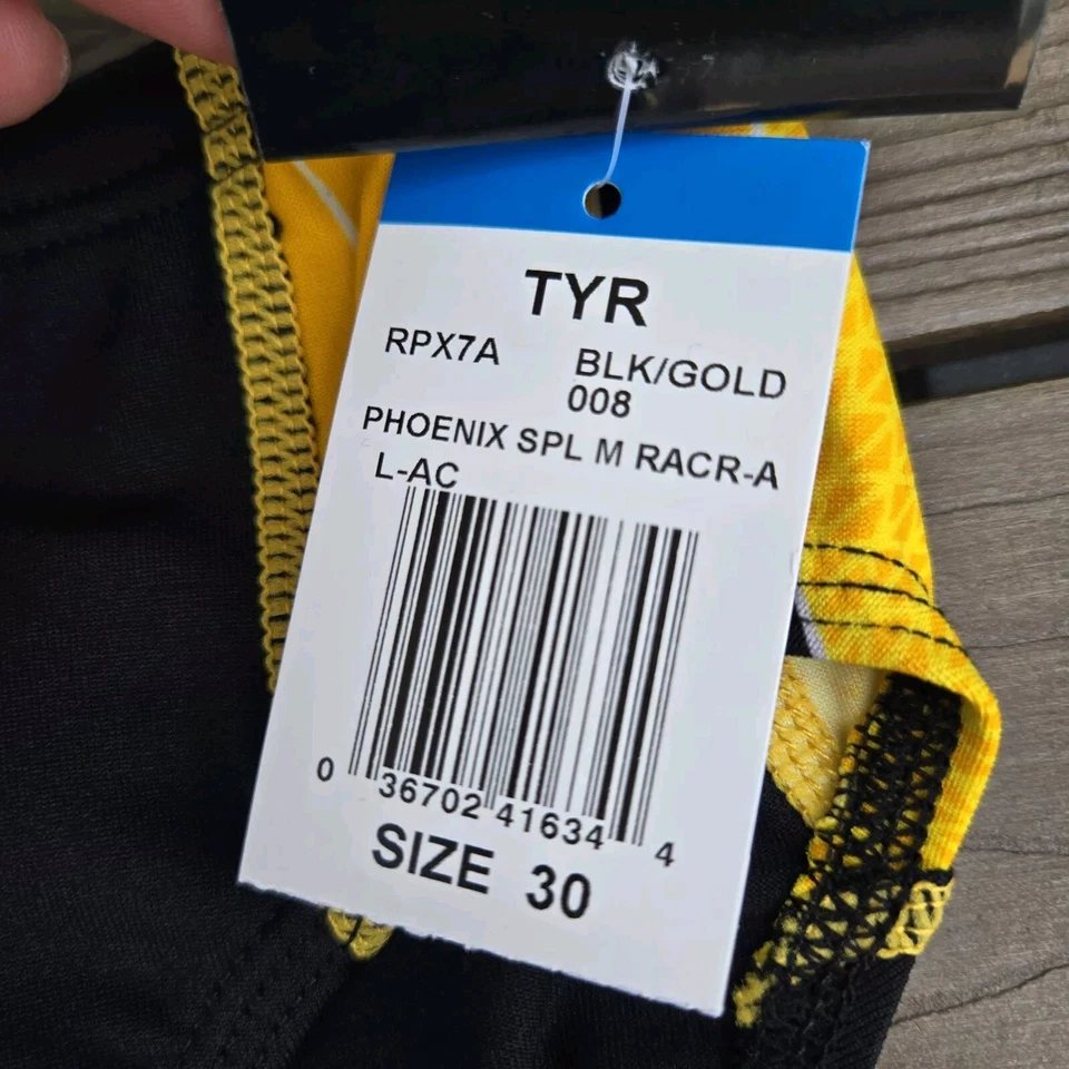 TYR Men Durafast Elite Phoenix Black/gold Drawstring Swim Racer Brief SZ 30 New - Image 3 of 3