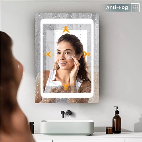 LED illuminated Bathroom Mirror Cabinet with Demister Shaver Socket Wall Mounted - Picture 8 of 22