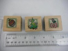 Inkadinkado SWIRLY Lot of 3 CHRISTMAS WM Rubber Stamps Bulb -Tree- Stockings