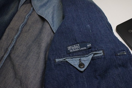 Polo Ralph Lauren Faded Denim Blazer Jacket Vintage Mens 46R Blue Chore Lapel - Picture 11 of 17