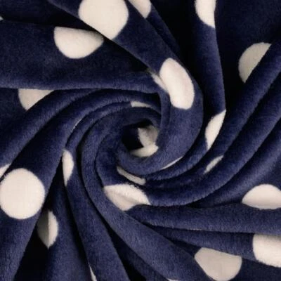 Tissu En Fleece Mollett Double Face À Pois Marine - Photo 1/3