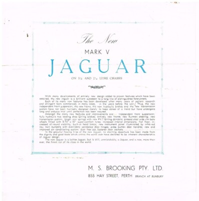 JAGUAR MkV 2.5 & 3.5 LITRE SALOON 1948- ORIG. FACTORY AUSTRALIAN LAUNCH BROCHURE