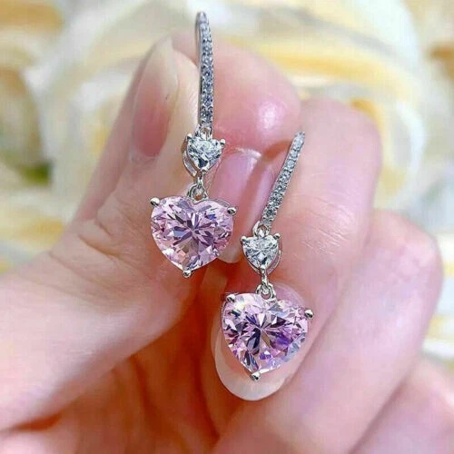 Pink diamond heart earrings deals