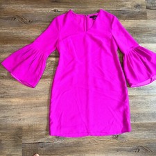 Banana Republic Women 4 Magenta Lined V-Neck Bell Sleeve Shift Dress