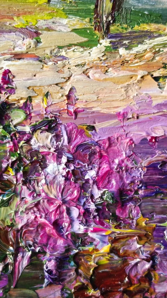 Текстурированный пейзаж картина маслом с коттедж импрессионист стиль сельской местности искусства - Изображение 2 из 4