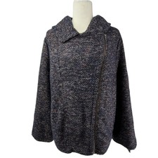 Halogen Coat Womens Xl Wool Zipper Pockets Jacket Sweater Tweed Moto