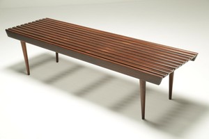 Vintage George Nelson Style Walnut Slatted Bench Mid Century Free