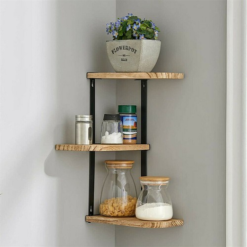 Corner Wall Shelf Rustic Wood Corner Floating Shelves Wall Mounted Adjust Shelf - Picture 3 of 12