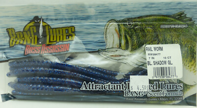 Bass Assassin Bang Lures 7" Rail Worm Blue Shadow Glitter 2 packs of 10  RW58477 | eBay