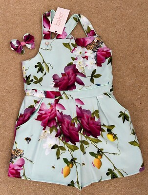 NEU MIT ETIKETT   TED BAKER   Mädchen Leopard Playsuit 5-6 Jahre mit Schleife Sommer Urlaub