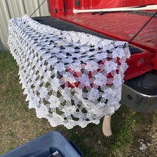 Elegant White Floral Lace Table Runner With Beige Tassels On Either End 80  x24  