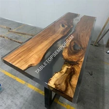 Epoxy Resin River Dining Custom Table Top Handmade Acacia Wooden Design Décor