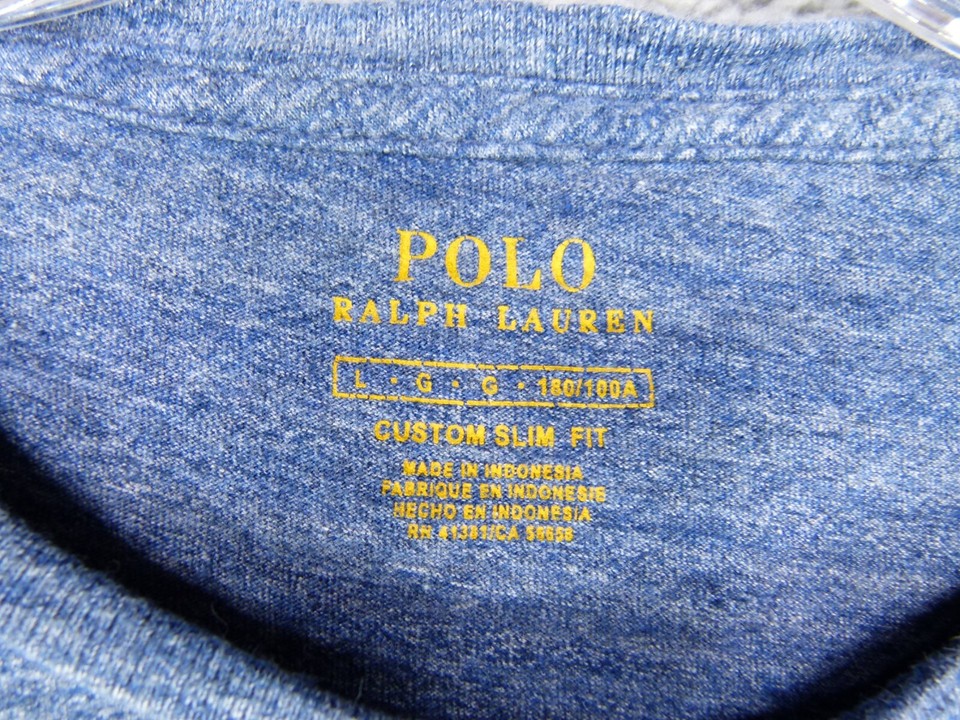 Polo Ralph Lauren Mens Large Custom Slim Fit Heathered Blue Cotton T