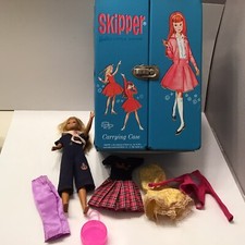 1964 Barbie Doll Skipper And Carry Case Blue With Clothes READ Vtg
