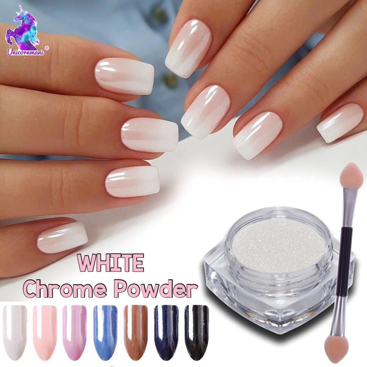 WHITE CHROME POWDER Matte Pigment Pearl Nails Nail Art Crystal