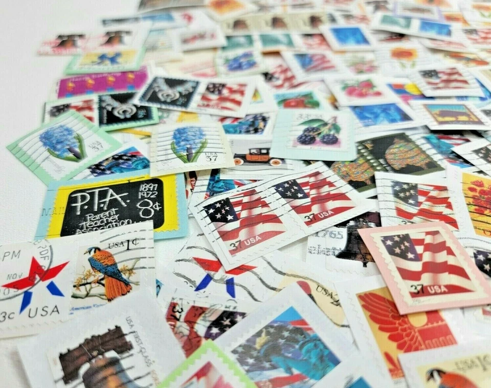 ONE THOUSAND STAMPS (1000) UNITED STATES Kiloware MISSION MIX Canceled On Paper - Image 4 of 4