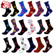 Men's Autumn Marijuana weed leaf Athletic Sports Cushioned Cushion Crew Socks