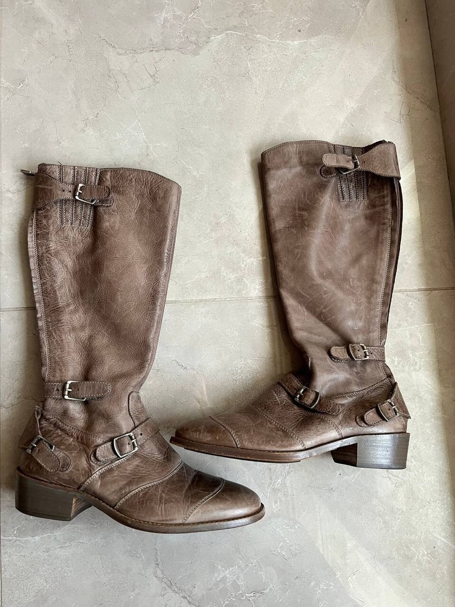 BELSTAFF TRIALMASTER 1955 HIGH HEEL BIKER LEATHER BOOTS BROWN