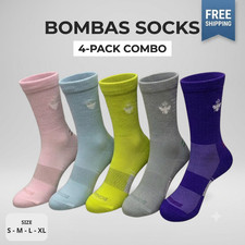 Bombas Unisex Running Crew Socks 4 Pair Pack Multicolor Size S M L XL New