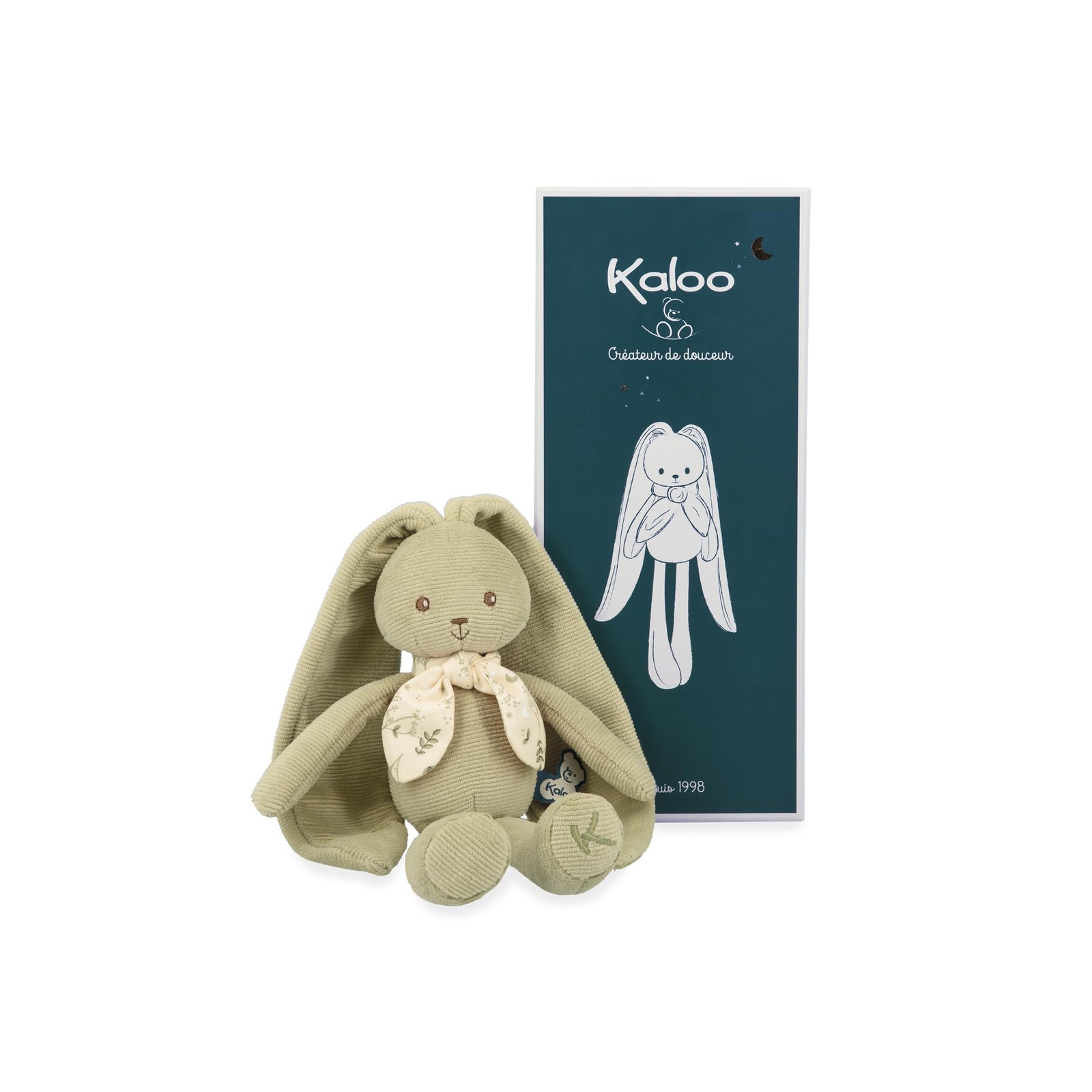 KALOO - Lapinoo - Grüner Hase - Baby-Plüschtier aus Cord - 25 cm - Sehr Weiches