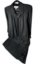 VTG Bow Tie Beads Embellished 100% Silk Dress Sz 16 Black Long Sleeve Geometric