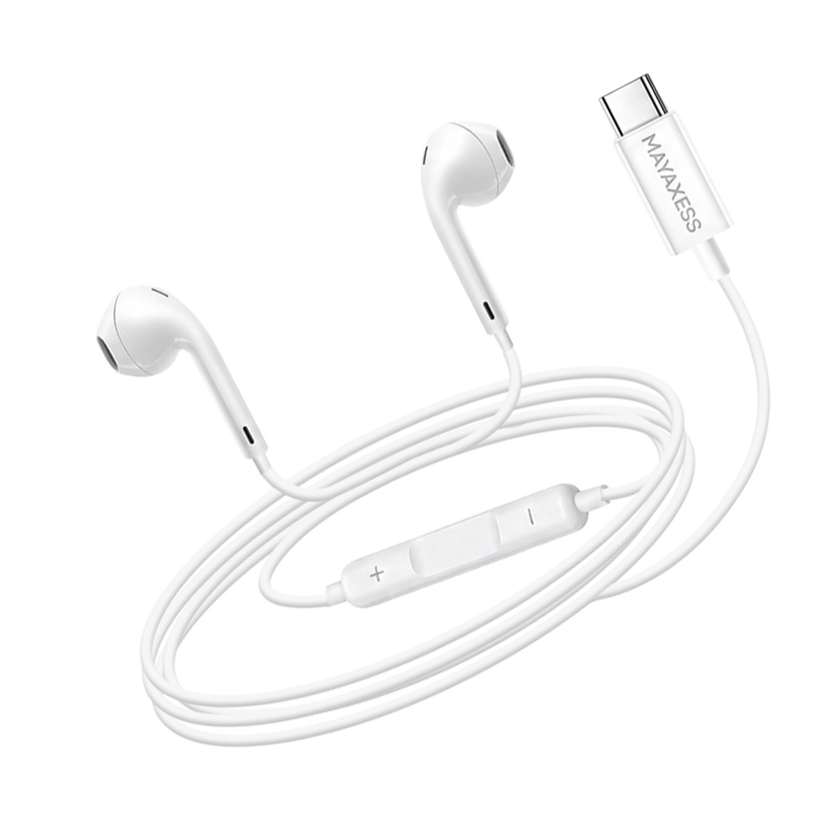 Écouteurs USB-C pour Galaxy A56 Mayaxess blanc filaires avec micro mains libres