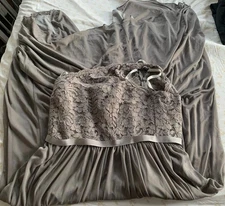 David’s Bridal Blue Hue Grey / Mystic Shoulder Long Laced Bridesmaids Dress