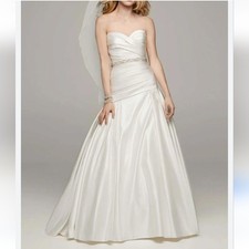 David's BRIDAL Ivory Strapples Rushed Dress with Belt size 14