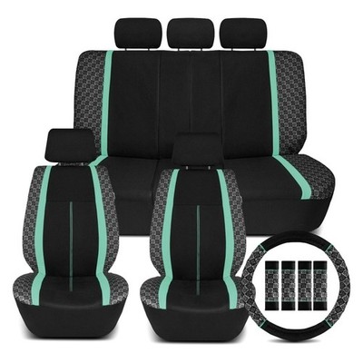 We Are Young Life is Fun Checker Printed 1st & 2nd Row Black & Mint Seat Covers
