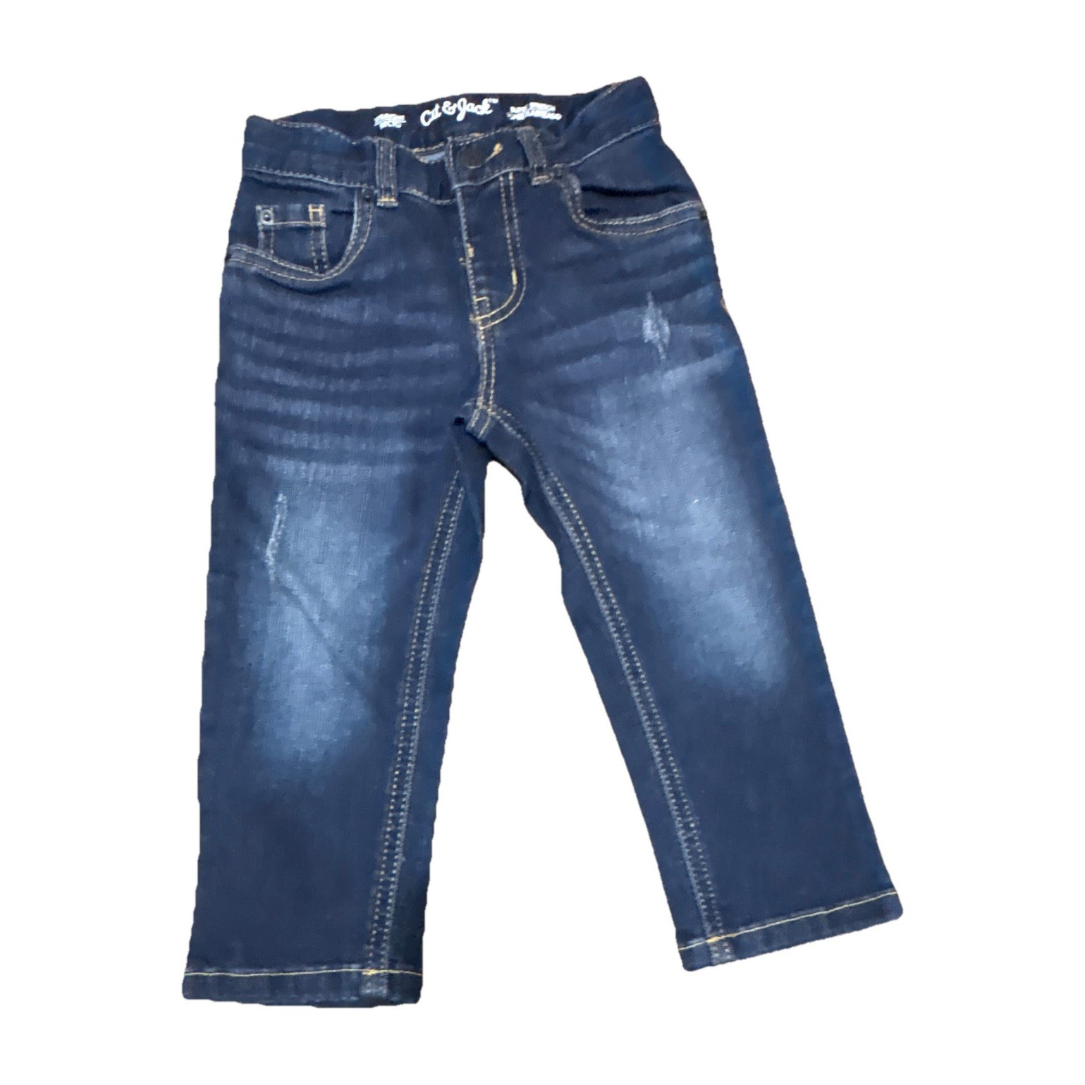 Cat & Jack Boys Straight Dark Wash Stretch Denim Jeans 4T Zip/Button