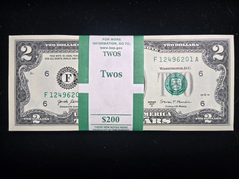 100 pack of 2017A Series $2 Federal Reserve Notes in BEP Strap (Z-1185)