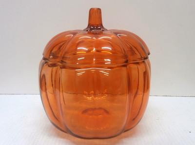Vintage Anchor Hocking Dunkin Donuts 7  Orange Glass Pumpkin Treat Jar 1986