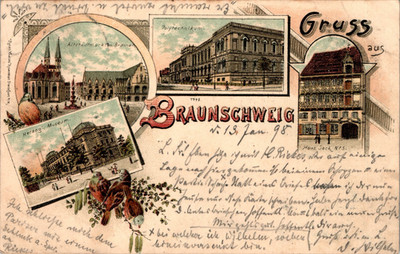 LITHO GRUß AUS BRAUNSCHWEIG POLYTECHNIKUM + MUSEUM 4BILD COL. 1898 NIEDERSACHSEN