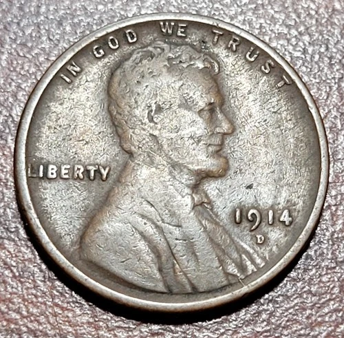 1914-D Lincoln Wheat Cent Key Date w/ die crack Fine/VF Full Wheat Lines