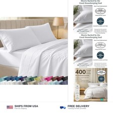 California Design Den Soft 100 Cotton Sateen King Size Sheets Set, White 4...