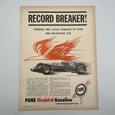 Pure Oil Company 1963 Vintage Print Ad 8"x11" Jim Clark Pure Firebird Gasoline