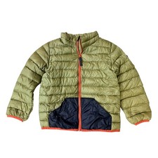 Burton Kids Down Puffer Jacket Durable Goods Olive Green Orange Zip Size 5/6 -BC