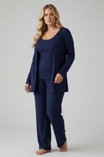 Cuddl Duds Navy Ribbed 3-Piece Pajama Set, XXL